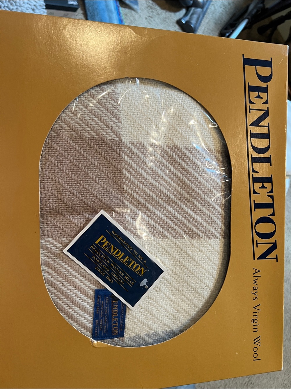 Pendleton Beige & Cream Herringbone Wool Throw Blanket